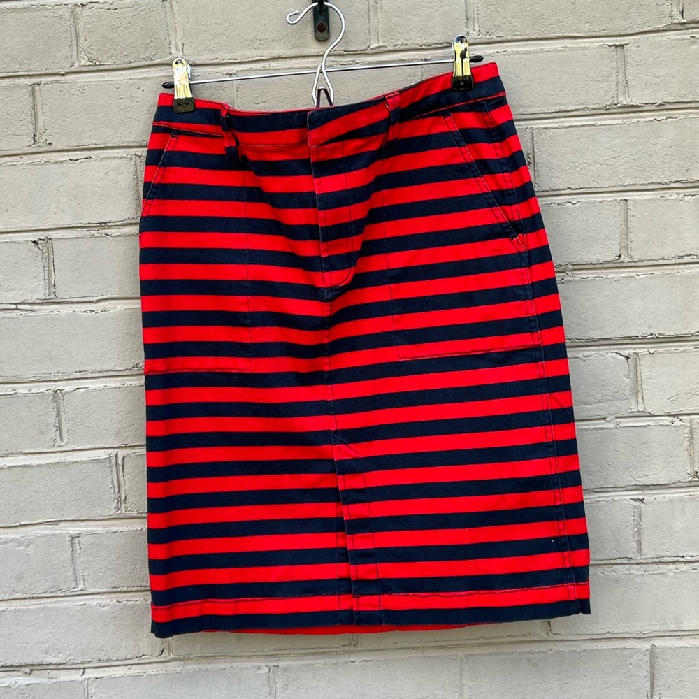 EUC Kate Spade Saturday Size 6 Navy&Red Striped Pencil Skirt W/Front Slit